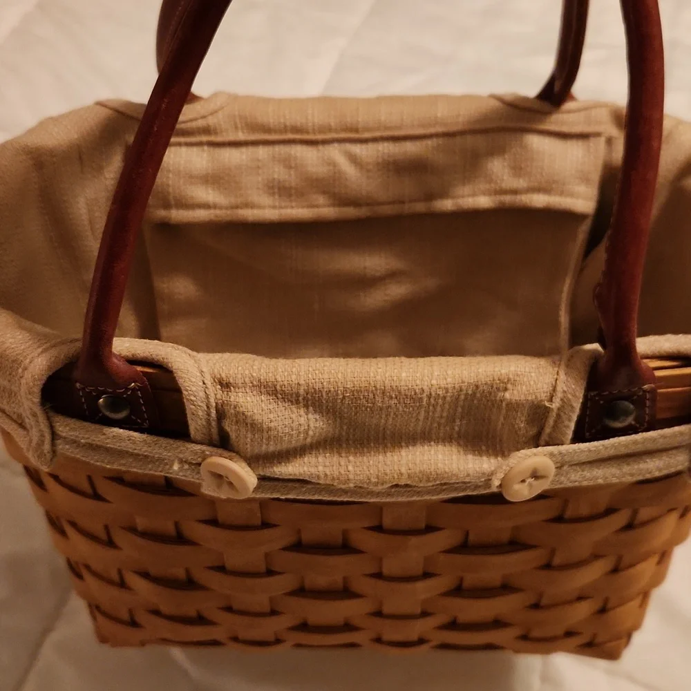 Longaberger Woven Basket Handbag with Tan and Brown Accents - Picture 2 of 5